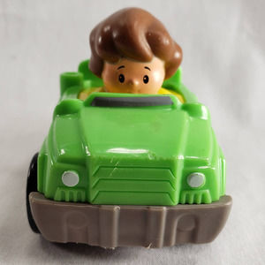 Little People Fisher-Price Brunette Girl Driving Green Tow Truck with Blue Hitch